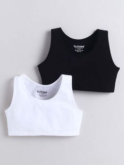 Bumzee - Black and White Girls Cotton Non Padded Beginners Bras (Pack of 2)