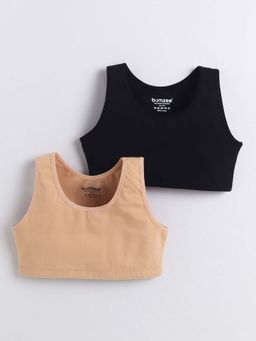 Bumzee - Black and Beige Girls Cotton Non Padded Beginners Bras (Pack of 2)