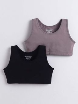Bumzee - Black and Grey Girls Cotton Non Padded Beginners Bras (Pack of 2)