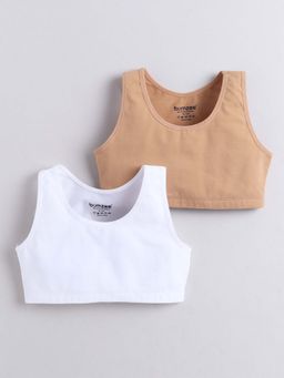 Bumzee - White and Beige Girls Cotton Non Padded Beginners Bras (Pack of 2)