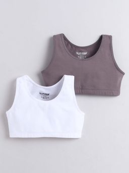 Bumzee - White and Grey Girls Cotton Non Padded Beginners Bras (Pack of 2)