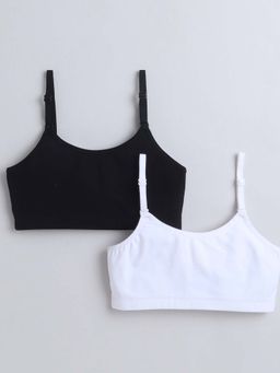 Bumzee - Black and White Girls Cotton Non Padded Beginners Bras (Pack of 2)