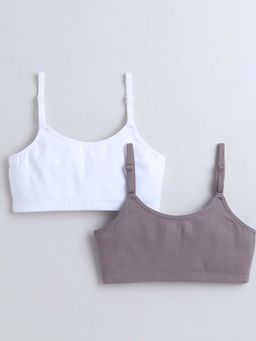 Bumzee - White and Grey Girls Cotton Non Padded Beginners Bras (Pack of 2)
