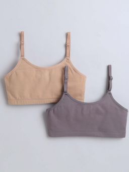 Bumzee - Grey and Beige Girls Cotton Non Padded Beginners Bras (Pack of 2)