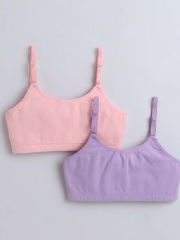 Bumzee - Peach and Lavender Girls Cotton Non Padded Beginners Bras (Pack of 2)