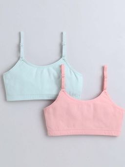 Bumzee - Pink and Mint Green Girls Cotton Non Padded Beginners Bras (Pack of 2)