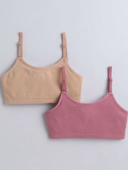 Bumzee - Beige and Mauve Girls Cotton Non Padded Beginners Bras (Pack of 2)