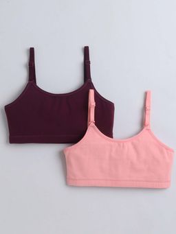 Bumzee - Peach and Wine Girls Cotton Non Padded Beginners Bras (Pack of 2)