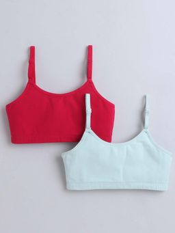 Bumzee - Dark Pink and Mint Girls Cotton Non Padded Beginners Bras (Pack of 2)