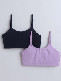 Bumzee - Navy Blue and Lavender Girls Cotton Non Padded Beginners Bras (Pack of 2)