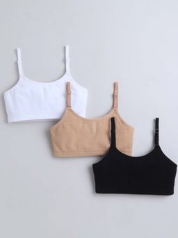 Bumzee - Beige, Black and White Girls Cotton Non Padded Beginners Bras (Pack of 3)