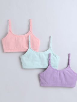 Bumzee - Aqua, Lavender and Peach Girls Cotton Non Padded Beginners Bras (Pack of 3)
