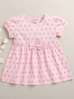 Bumzee - Pink Girls Ruffled Sleeves Cotton Knee Length Frock
