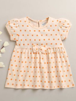 Bumzee - Peach Girls Ruffled Sleeves Cotton Knee Length Frock