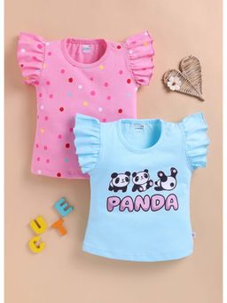 Bumzee - Pink and Blue Girls Ruffled Sleeves Cotton T-Shirts (Pack of 2)