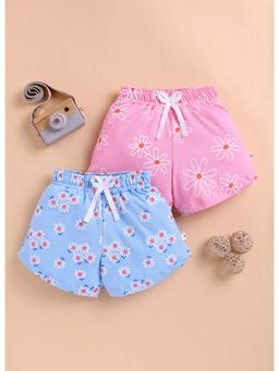 Bumzee - Pink and Sky Blue Girls Shorts (Pack of 2)