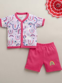 Bumzee - Lavender and Pink Baby Boys Half Sleeves Jabla and Shorts