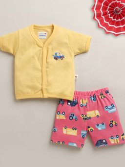 Bumzee - Yellow and Coral Baby Boys Half Sleeves Jabla and Shorts