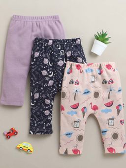 Bumzee - Navy Blue, Lavender and Peach Baby Girls Leggings (Pack of 3)