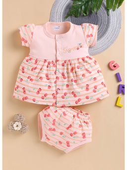 Bumzee - Peach Girls Cap Sleeves Frock With Panty