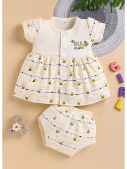 Bumzee - Cream Girls Cap Sleeves Frock With Panty