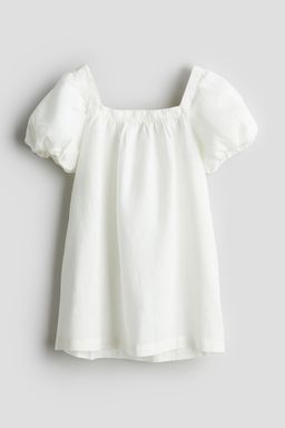H&M - Girls White Balloon-Sleeved Linen Dress