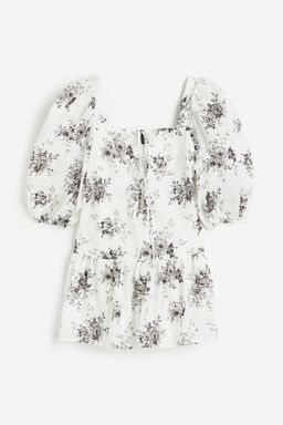 H&M - Women White Puff-Sleeved Poplin Dress