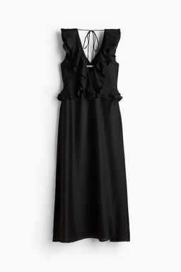 H&M - Women Black Flounce-Trimmed Dress