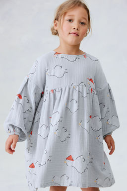 H&M - Girls Grey Cotton Muslin Dress