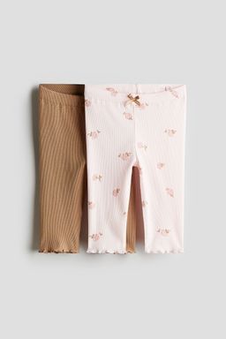 H&M - Girls Beige 2-Pack Ribbed Cotton Leggings
