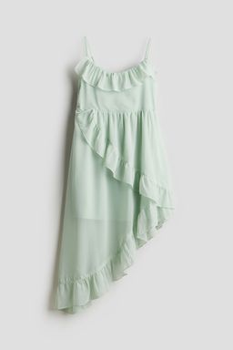 H&M - Girls Green Flounce-Trimmed Asymmetric Dress