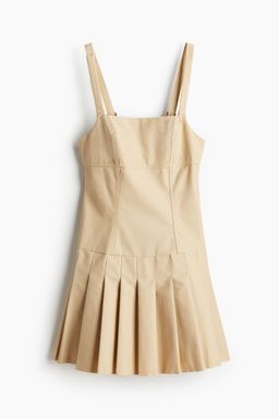 H&M - Women Beige Pleated-Skirt Low-Back Dress