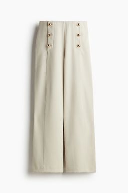 H&M - Women Beige Button-Front Twill Trousers