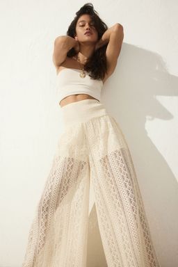 H&M - Women Orange Wide Lace-Look Trousers