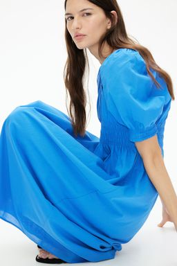 H&M - Women Blue Smocked-Waist Cotton Dress
