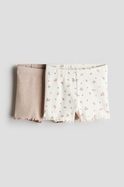 H&M - Girls Beige 2-Pack Ribbed Cotton Cycling Shorts