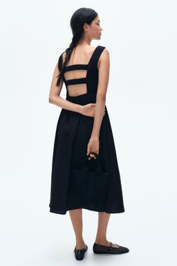 H&M - Women Black Pintucked Flared-Skirt Dress