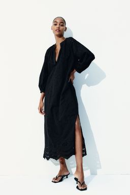 H&M - Women Black Broderie Anglaise Tie-Belt Dress