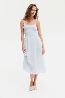 H&M - Women Blue Tie-Strap Smocked Dress