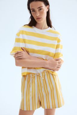 H&M - Women Yellow Cotton Drawstring Shorts