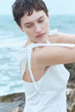 H&M - Women White Broderie Anglaise Tie-Strap Dress