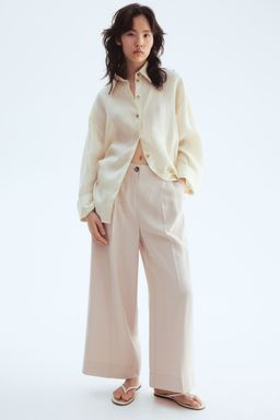 H&M - Women Beige Wide Ankle-Length Trousers