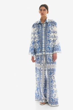 H&M - Women Blue Wide Drawstring Trousers