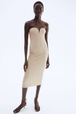 H&M - Women Beige Textured Jersey Bandeau Dress
