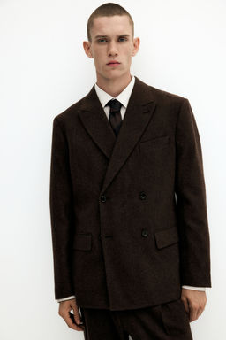 H&M - Men Brown Relaxed Fit Double-Breasted Jacket