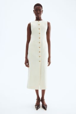 H&M - Women White Long Button-Front Boucla Dress