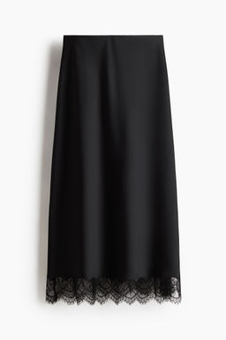 H&M - Women Black Lace-Trimmed Satin Skirt