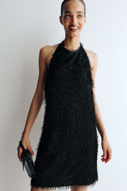 H&M - Women Black Fringed Halterneck Dress
