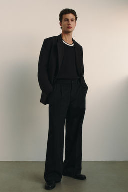 H&M - Men Black Loose Fit Linen-Blend Trousers