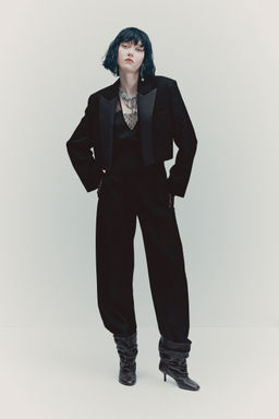 H&M - Women Black Slit-Detail Wool Trousers